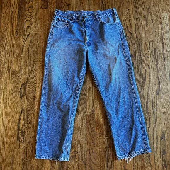 Vintage Carhartt B160 Work Jeans 36X29 Blue Denim Straight Workwear Distressed - Picture 1 of 12